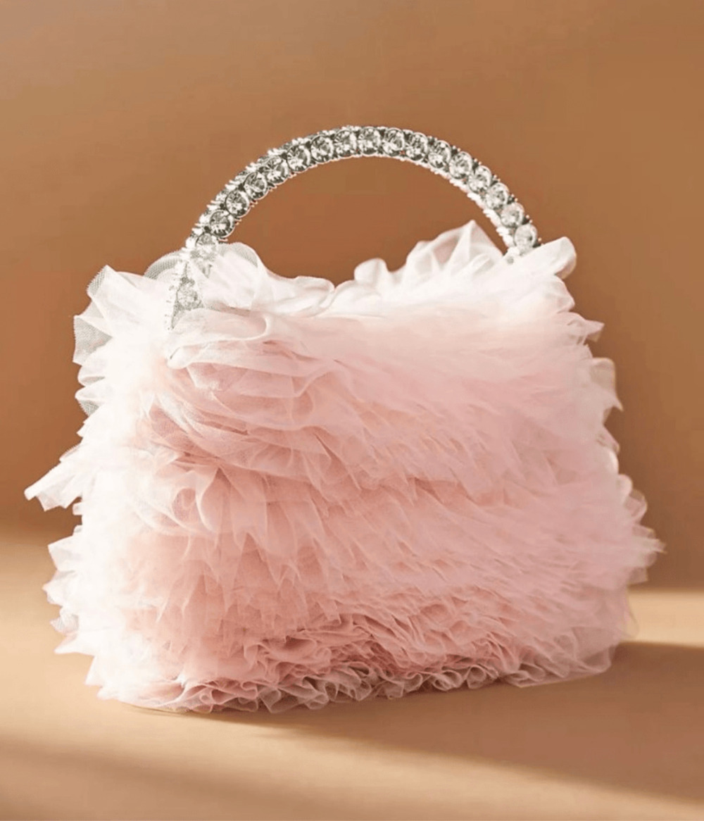Anthropologie Badgley Mishka Jazzie Chiffon Ruffle Pouch Clutch Wedding Prom